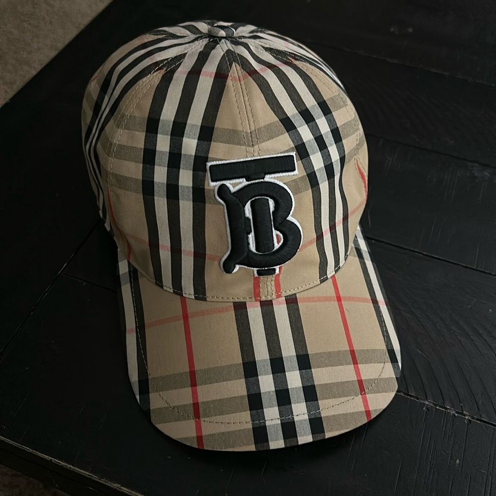 Burberry TB Monogram Motif Vintage Check Cotton Baseball Cap 100% Authentic